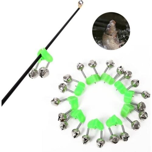5/10 pcs/lot Fishing Rod Bell Fishing Bite Alarm Fishing Rod Clip Bell Ring Green ABS Fishing Accessories Outdoor Metal