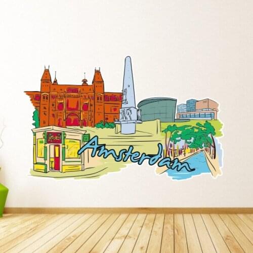 Amsterdam Illustration Travel The Word Landmark Wall Sticker Wedding Decor Vinyl Waterproof Wall Sticker Wallpaper Decal