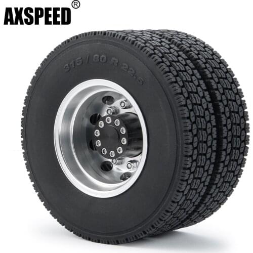 AXSPEED 2Pcs Metal Rear Wheel Hub Rims with 4Pcs #2 22mm Width Rubber Tires for 1/14 Tamiya RC Trailer Tractor Truck Car Parts