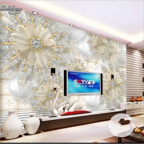 Beibehang 3D HD Crystal Jewelry Diamond Floral Backdrop Customized Large Mural Nonwovens Wallpaper papel de parede para quarto