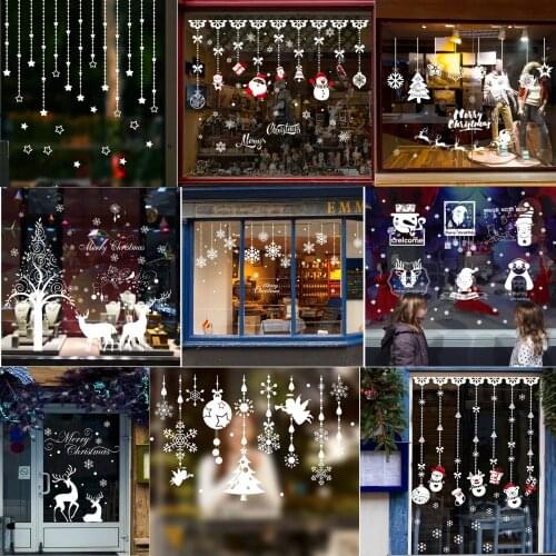 White Merry Christmas Decoration pvc Elk Decor Snowflake Shop Window Stickers Wall Mural Poster Living Room Home Decal Art Vinyl