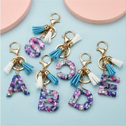 Trendy 26 Letter Tassel Pendant Key Chain Women Men Acrylic Keychain A To Z Keyring Holder Luxury Key Ring Charm Bag Accessories