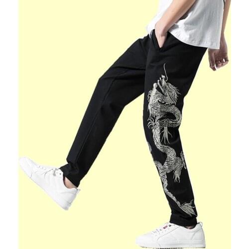 Trousers Dragon Embroidery Pants Loose Asian Fashion Streetwear Kimono Casual Black Japanese Traditional Samurai Harajuku 2021