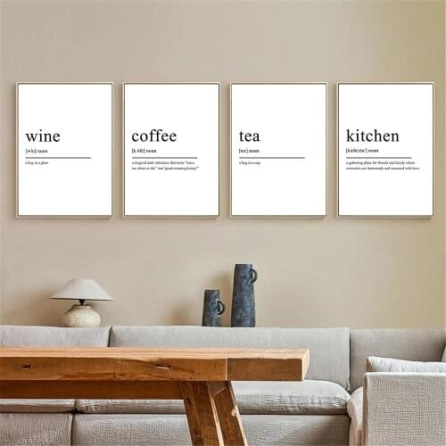 Tea Wine Coffee Quotes Canvas Painting Kitchen Definition Wall Art Poster Prints Nordic Wall Pictures Restaurant Home Decoration