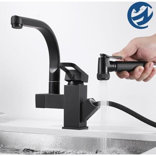 Black Brass Pull Out Kitchen Faucet With Swivel Spout High Pressure Sprayer 360 Rotating Spout Hot Cold Water Mixer Taps