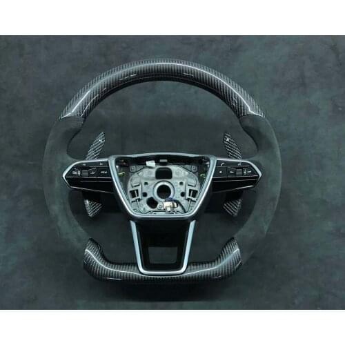 Cuatomized Real Carbon Fiber Sports Shape LED Steering Wheel Alcantara Leather compatible for Audi A6 2019 with Paddle Shift