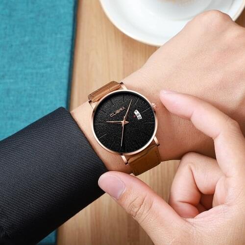 CUENA Mens Watches Top Brand Luxury Leather Casual Quartz Watch Men Military Sport Waterproof Clock Gold Watch Relogio Masculino
