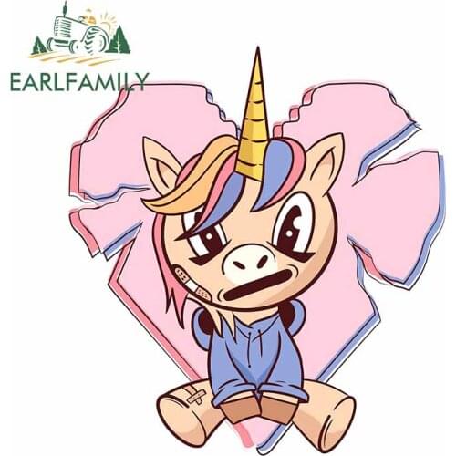 EARLFAMILY 13cm x 11.7cm for Brokenheart Unicorn Anime Decal Waterproof Personality Car Stickers Cartoon Windows Vinyl Car Wrap