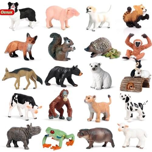 Oenux Lovely Frog Squirrel Fox Polar Bear Pig Cow Dog Sheep Animals Model Action Figure Figurines PVC Miniature Cake Toppers Toy