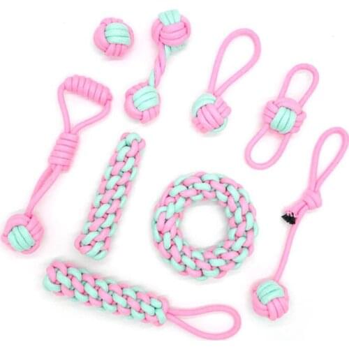 Dog Toy Pet Toy Pet Supplies Powder Blue Pink Cotton Rope Knot Toys Combination Bite Molar Interaction Puppy Teething Toys