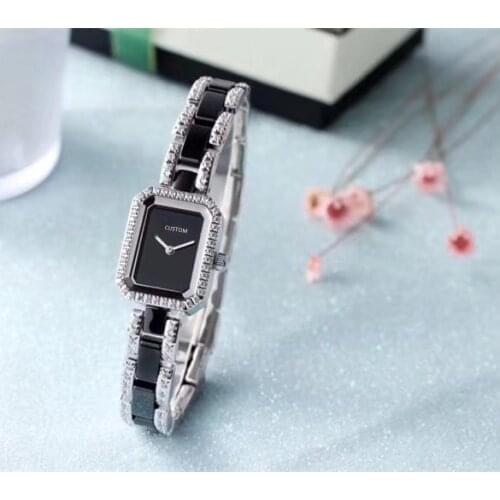 Famous Brand ceramic Watch black white data Quartz Wrist watch for couple Women stainless steel crystal cz watch for girls