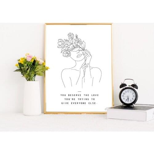 You Deserve Love Quotes Art Print Minimalist Mental Health Poster Inspirational Wall Picture Body Drawing Canvas Painting Decor