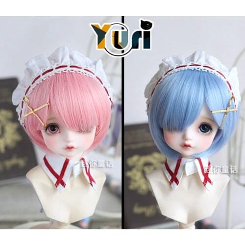 Doll Use Re:Zero Kara Hajimeru Isekai Seikatsu Ram Rem Cosplay 1/3 1/4 BJD Doll Wig Hair Doll Accessory Cute Lovely Cos Gift