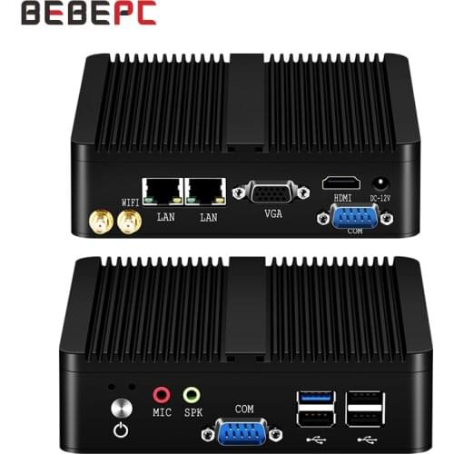 BEBEPC Fanless Comput Intel Pentium J2900 Quad Core 2.41GHz Dual LAN 2*COM WiFi HDMI Firewall Router Linux Windows Mini PC