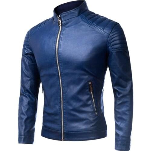 PU Casual Leather Jacket Men Spring Autumn Coat Motorcycle Biker Slim Fit Outwear Male Black Blue Clothing Plus Size M-4XL,ZA321