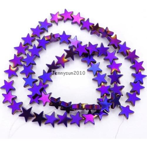 Natural 6mm Metallic Purple Hematite Gems stone Flat Star Beads 16'' for Jewelry Making Crafts 10 Strands/Pack