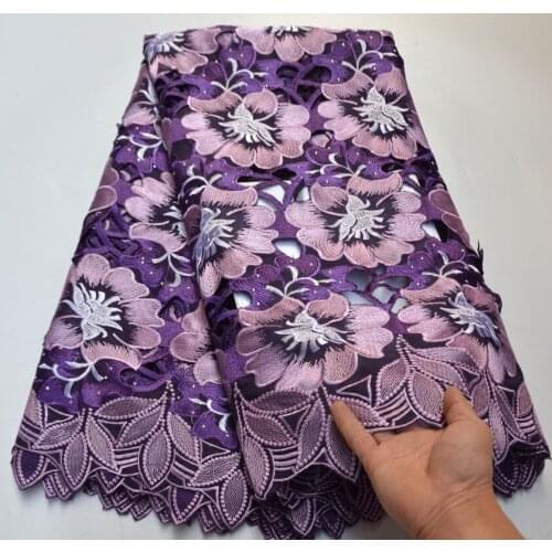 Latest Swiss voile Lace Fabric 100% Cotton Cut hole Embroidery High Quality African French Tulle Lace Fabrics For Wedding 5Yards