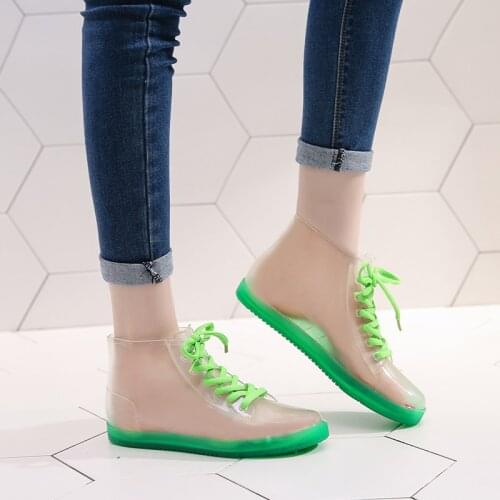 New 2020 Ankle Rain Boots Removable Cover Platform Lace Up PU Waterproof Motorcycle Colorful Mature Woman Shoes