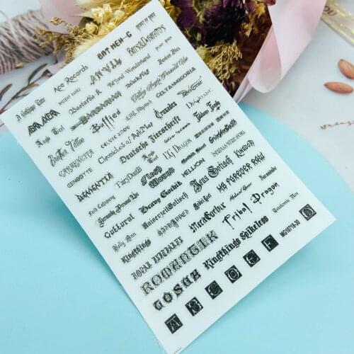 Fashion New Arrival 3d DIY Japanese Style Thin Light Traceless Nail Stickers New Design Black& white English Words Nail Foils