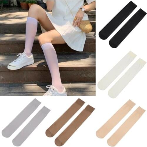 New Transparent Socks Fashion Stockings Casual Elastic Cotton Over Calf High Socks Girls Womens Female High Quality Long Sock