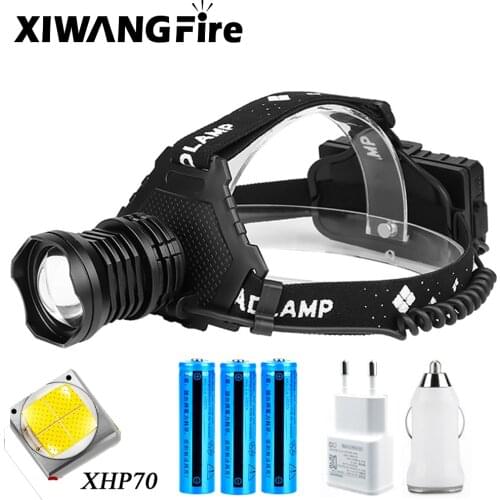 NEW Powerful XHP70 Led Headlamp 8000LM Head Lamp USB Rechargeable Headlight Waterproof Zooma Fishing Light Using 3 18650 Battery