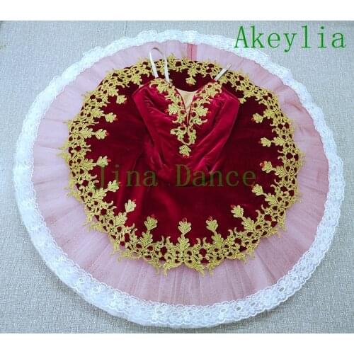 Scarlet Gold Professional Pancake tutu Fairy Doll Platter Performance Tutus Burgundy white Classical Ballet Stage Costume