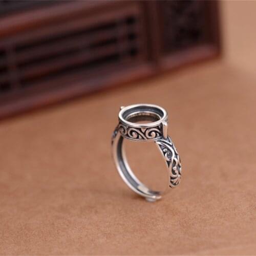 Ring Blank (10x10mm Round Blank) Adjustable Thai Sterling Silver Ring Base Round Cabochon Ring Setting R689B