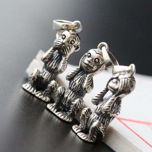 Silverware Do Not Listen To Ignore Pendant S925 Sterling Silver Pendant Handmade Retro Thai Silver Monkey Pendant Men And Women