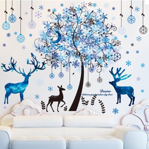 [shijuekongjian] Moon Deer Animals Wall Sticker DIY Tree Snowflakes Wall Decals for Kids Bedroom Baby Room House Decoration