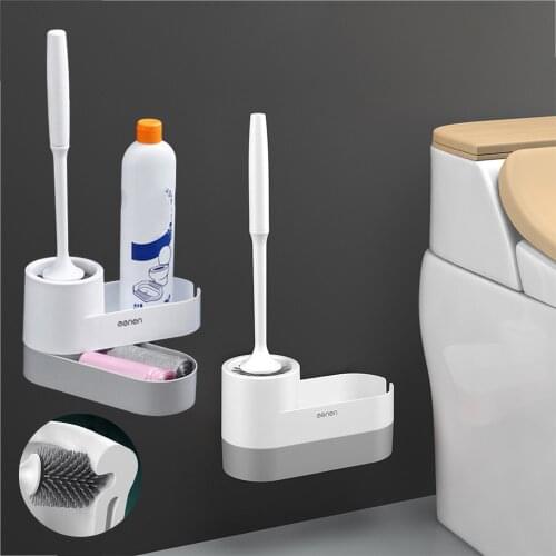 TPR Wc Silicone Toilet Brush Wall Mounted Rubber Head Bathroom Cleaning Brush Set With Holder Bathroom Storage And Organization
