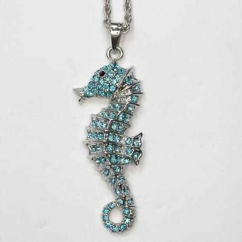 Blue Rhinestone Seahorse Fashion Pendant Necklaces Chain Jewelry F403 R