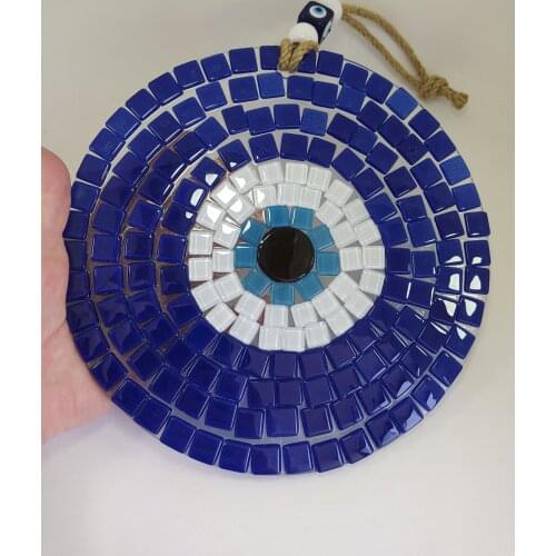 Mosaic Evil Eye 20 cm Glass Bead Pendant Charm Turkish Handmade Boho Home Decor Big Amulet for Wall Hanging Talisman Protector
