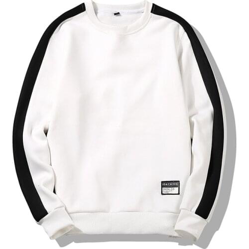 Male Black White Loose Casual Sweatshirts Mens Sweatshirt Hip Hop Brand Fashion Patchwork O-Neck Long Sleevestop Blouse Hoodie