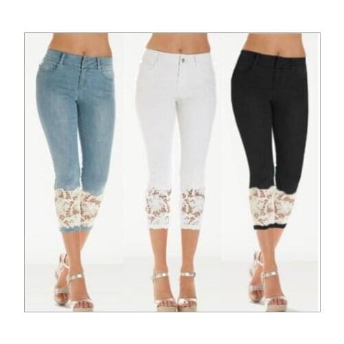 Джинсы женские jeans woman джинсовка high waist jeans lace women jeans mujer calf-length pants femme