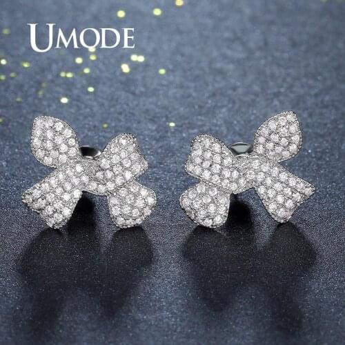 UMODE New Designer Cute Flower Crystal Stud Earrings for Women Fashion Jewelry Accessories Small Bowknot Boucle D'Oreille UE0306