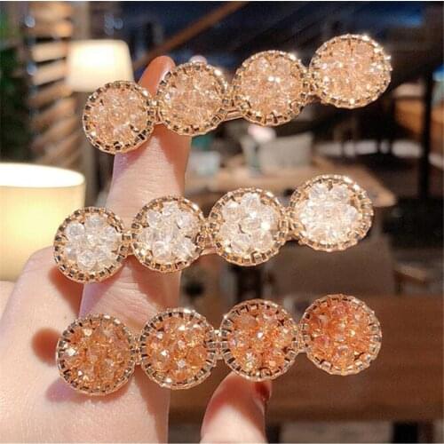 1pcs Fashion Korea Crystal Rhinestones Hair Clips Girls Hairpins Geometric Round Hairgrip Women Barrette Hair Accessories