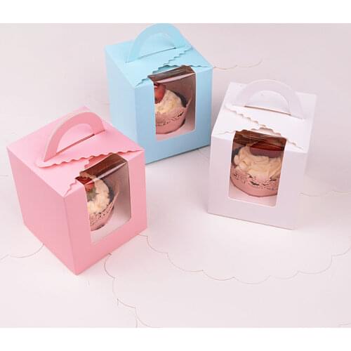 100pcs Assorted Color Single Cupcake Boxes Party Favour Wedding bombonera packaging box Open window visible food packaging box