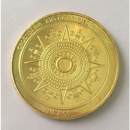 2 pcs The Mayan Calendar Aztec badge One Oz gold plated badge SOL 40 mm souvenir Home collectible decoration coin