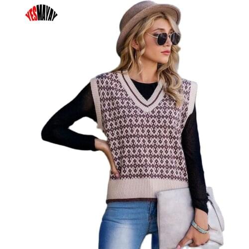 2021 Women Knitted Vest Fashion Pullover Sweater Ladies Sleeveless Vintage Sweater Vest Female Waistcoat Chic Tops Autumn Winter