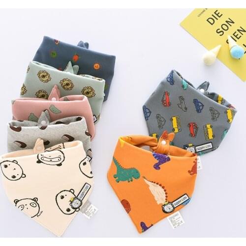4 pcs Baby Bibs Triangle Double Cotton Bibs Cartoon Print Saliva Towel Baby Boys Girls Feeding Apron Cotton Bandana Bibs