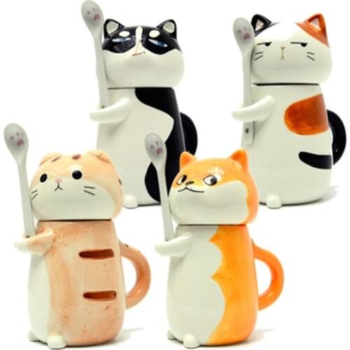 400ml Lovely Cat Dog Animals Mug With A Spoon Used For Coffee And Milk Mugs Coffee Cups Ceramic