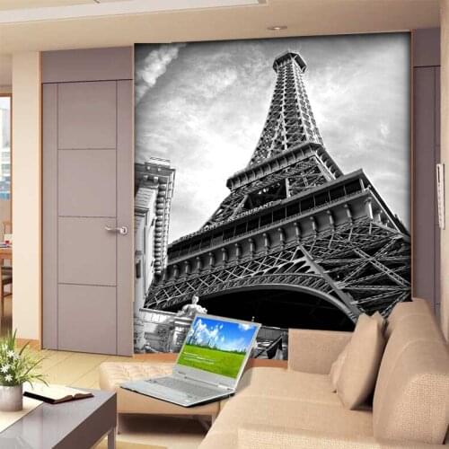8D Black&white Eiffel Tower 3D wall mural Wall paper Papel murals for sofa background Living Room 3d wallpaper 3d photo murals