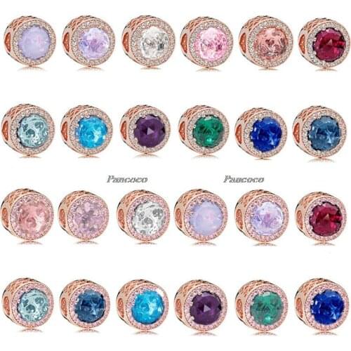 925 Sterling Silver Rose Radiant Hearts With Pink & Clear Crystal Beads Fit Pandora Bracelet & Necklace DIY Jewelry