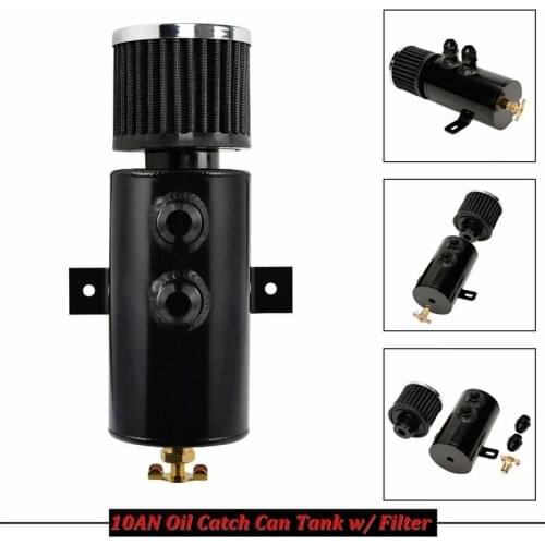 Black Aluminum 10AN Oil Catch Can Reservoir Tank +Breather Filter Baffled Kit
