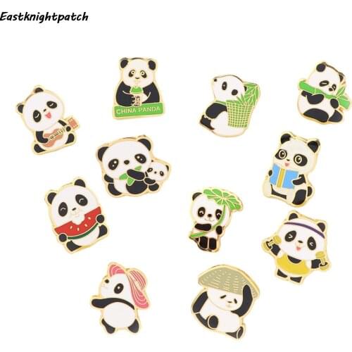E3276 Fashion Cartoon Panda Enamel Pin and Brooch Backpack Clothes Badge Women and Men Tie Pins Charm Jewelry