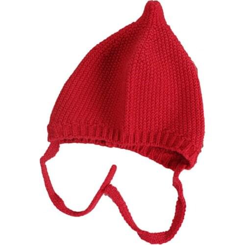 Ele-choices 1-5 Years Children Knitted Hat Steeple Comfortable Cute Kids Solid Color Tie Rope Knitted Hat for Daily