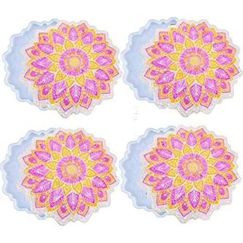 Resin Coaster Molds,Mandala Flower Silicone Resin Casting Molds for Epoxy, Dandelion Coaster Resin Molds,Cups Mats