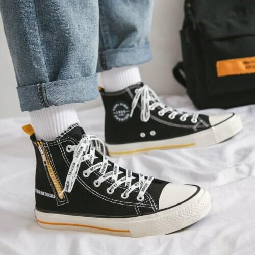 Men Canvas Shoes Fashion Autumn Casual Zipper Sneakers High Top Men Shoes Students Vulcanized Shoes Flats Lace Up Sport Shoes