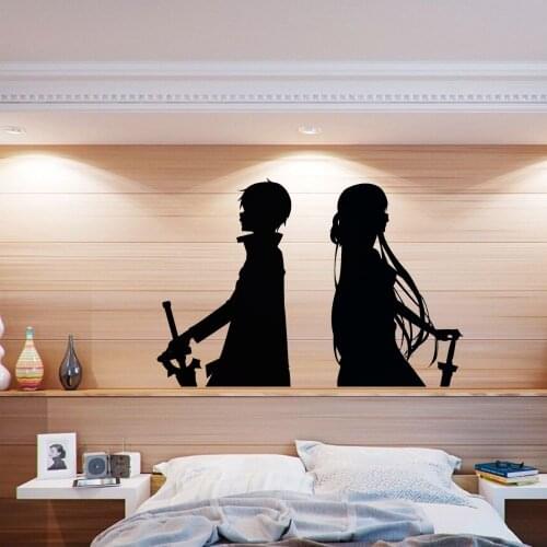 Kirito And Asuna Back to Back Silhouette Wall Art Anime Sticker Home Bedroom Decoration Removable A001274
