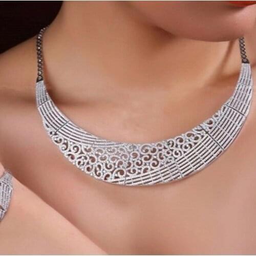HIBRIDE Luxury Sparking Brilliant Cubic Zircon Earring Necklace Heavy Dinner Jewelry Set Wedding Bridal Dress Accessories N-757